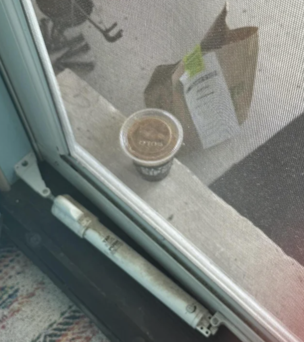 coffee placed where the door would open