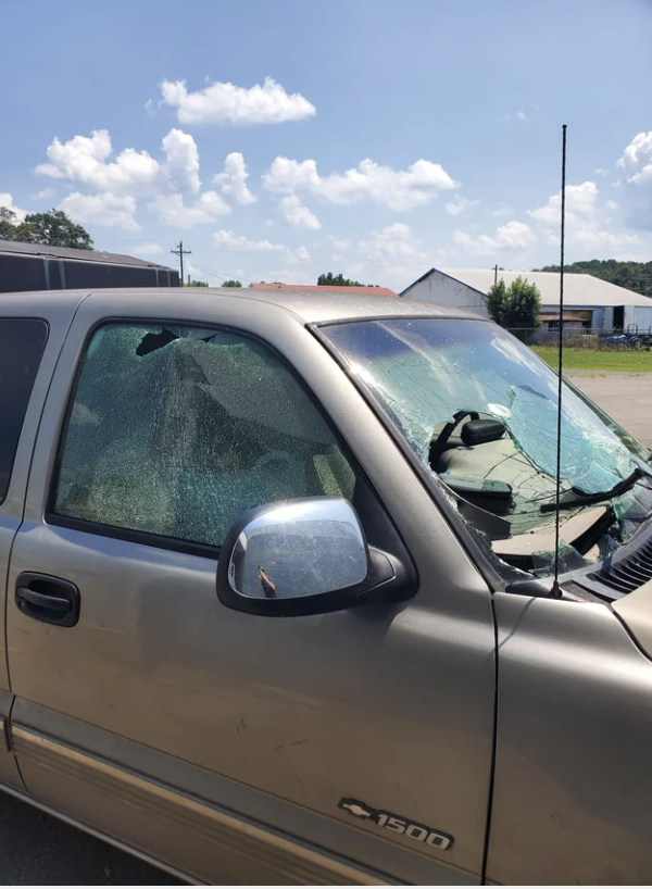 Broken windows and windshield on a car