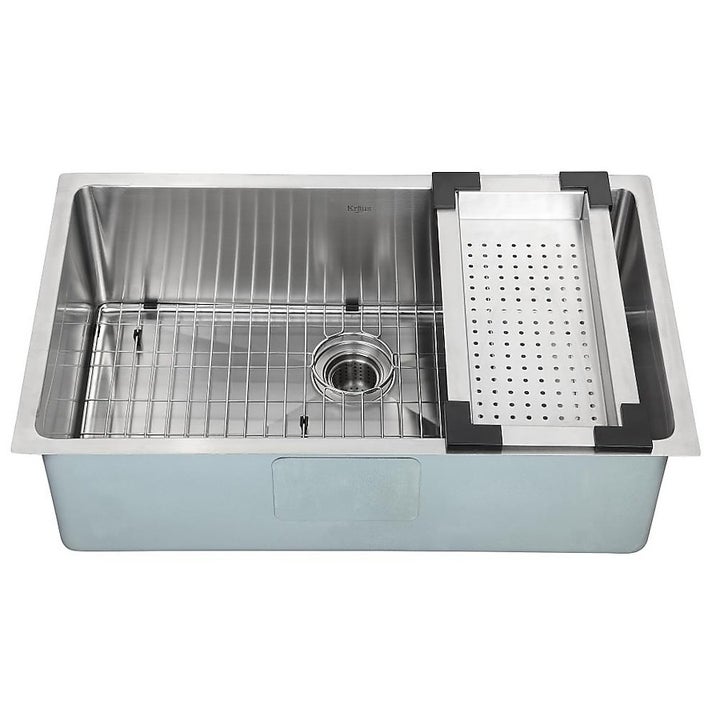 a colander placed over a sink