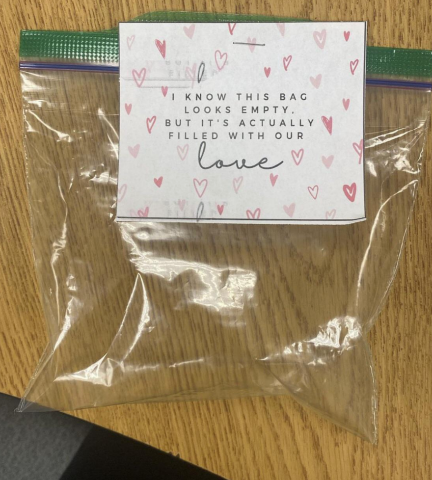 &quot;I know this bag looks empty, but it&#x27;s actually filled with our love&quot;