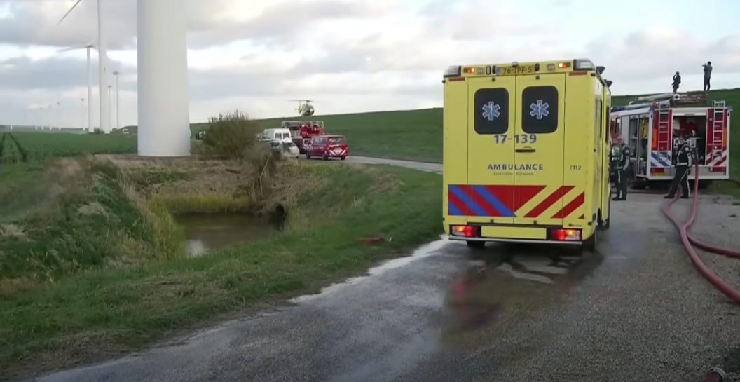 An ambulance and firetruck at the turbine