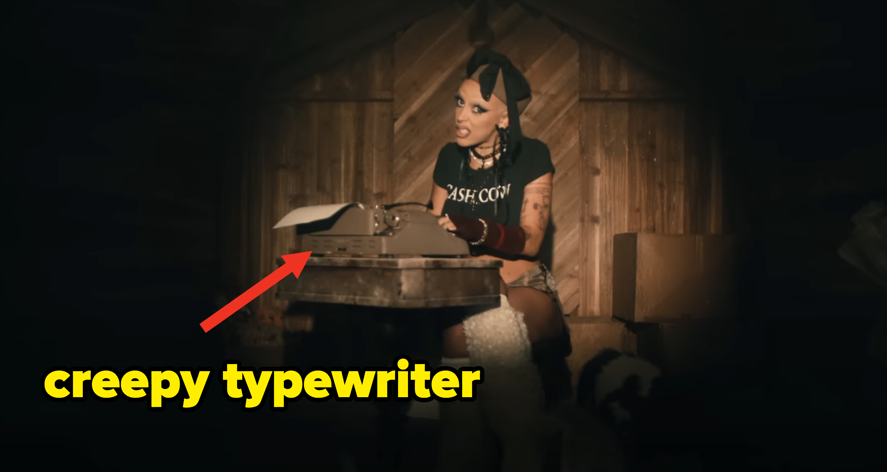 Doja as jack at a typewriter with caption &quot;Creepy typewriter&quot;