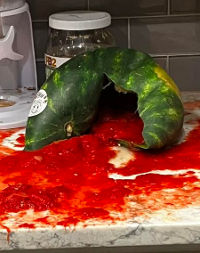 close up of the exploded watermelon