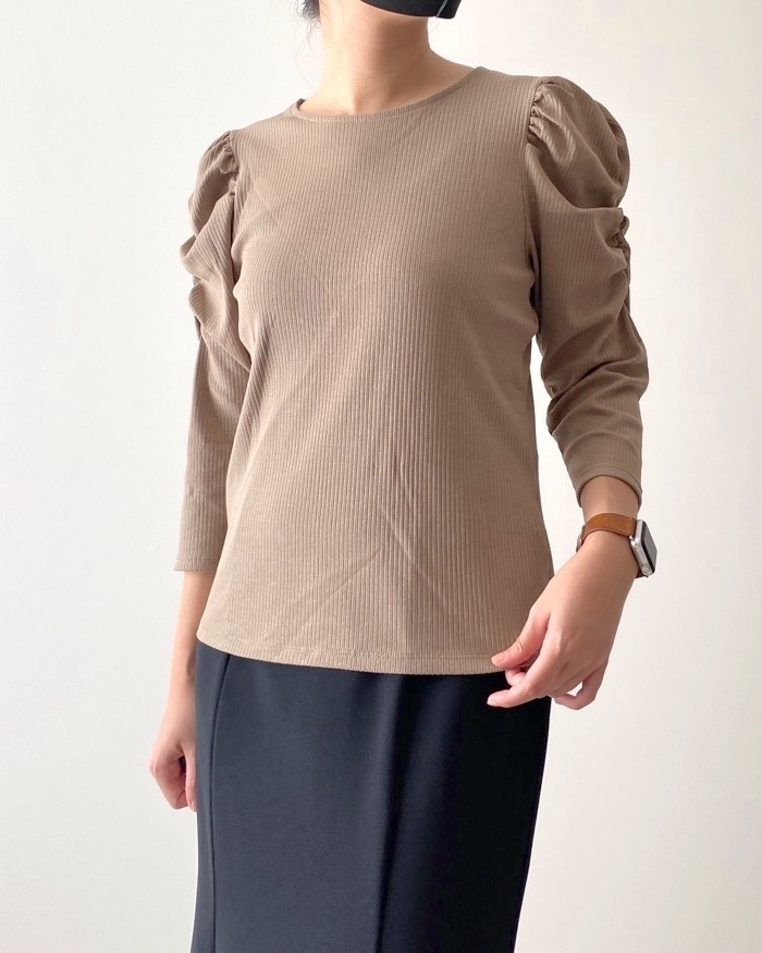 GUのオススメの商品「リブボリュームスリーブT（7分袖）Z+X」