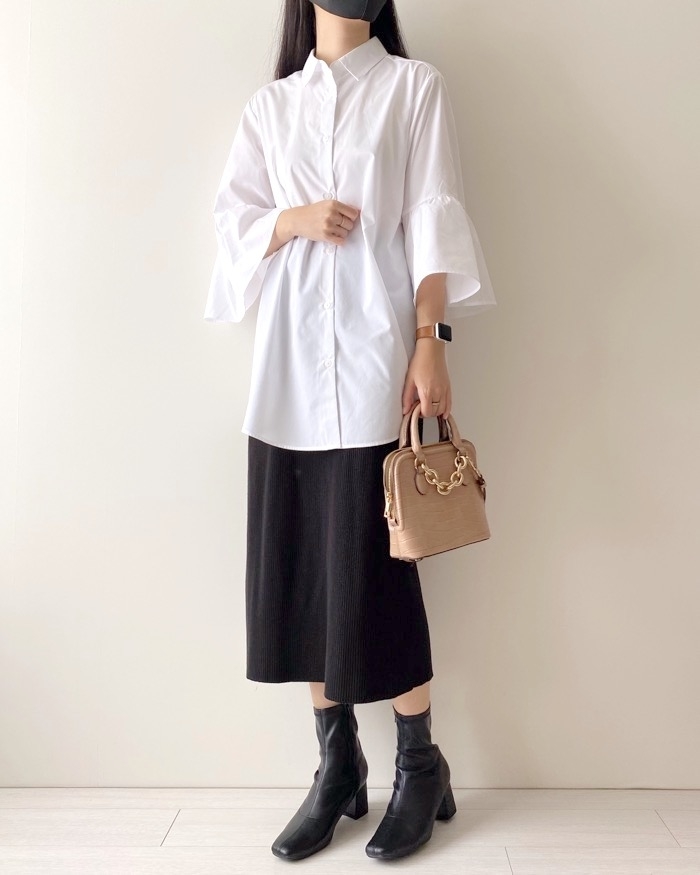 GU（ジーユー）のおすすめトップス「フレアスリーブロングシャツ（7分袖）Z+E」