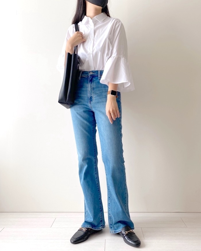 GU（ジーユー）のおすすめトップス「フレアスリーブロングシャツ（7分袖）Z+E」