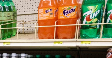Closeup of Fanta bottles