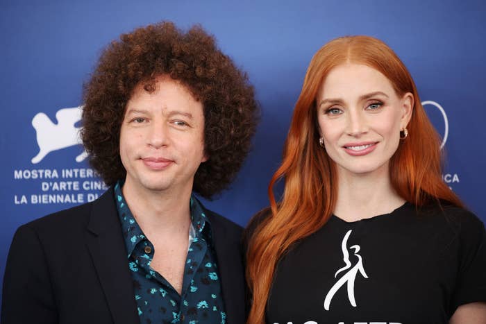 Closeup of Michel Franco and Jessica Chastain