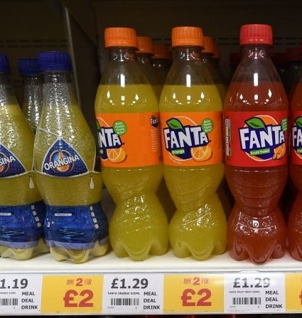 Closeup of Fanta bottles