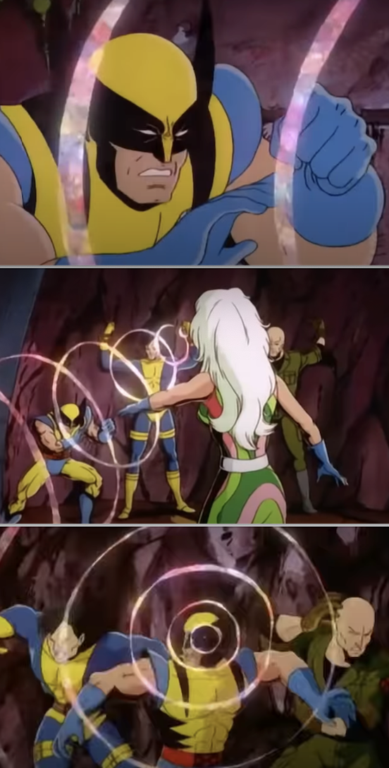 The X-Men characters being attacked in the animated series