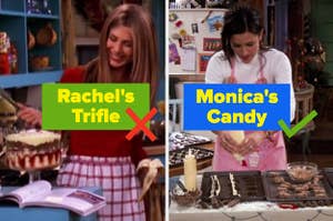 Rachel with her trifle, Monica with her candy.