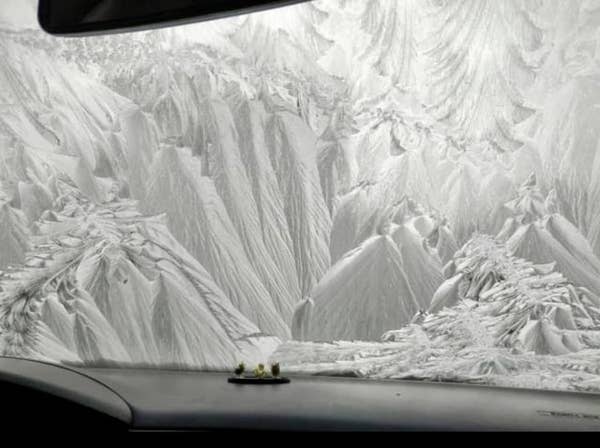 windshield looks like it's got a mountain landscape drawn on it