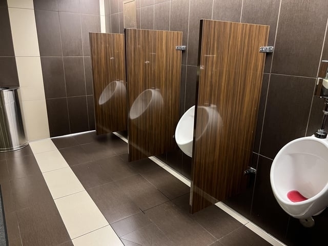 bathroom urinals look like they&#x27;ve got a see-through partition