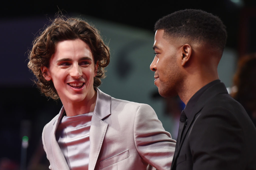 Closeup of Timothée and Kid Cudi on the red carpet