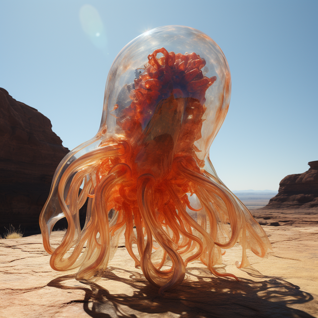 This alien resembles a jellyfish with a transparent shell around