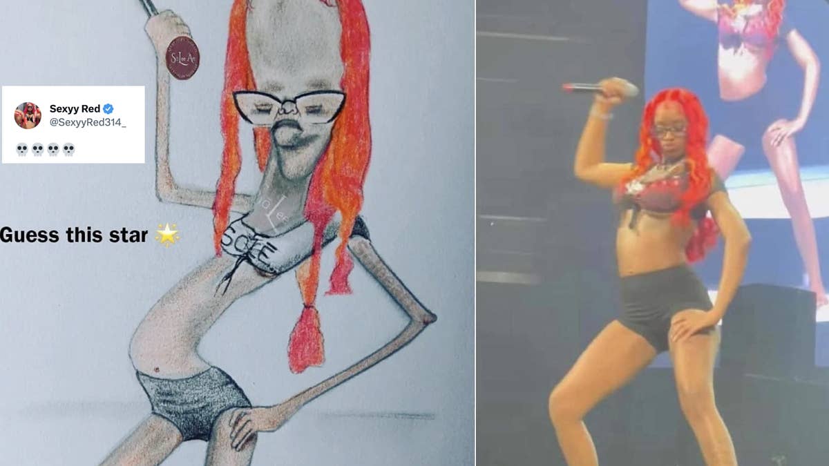The drawing had a comedic take on the rapper's look.
