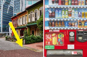 A bike lane; a vending machine