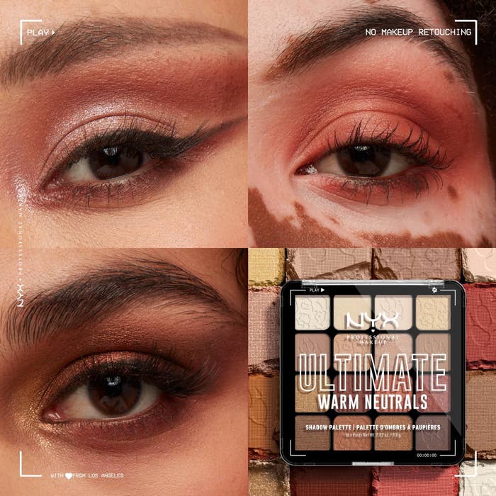 warm neutral eye shadow palette with models wearing different variations