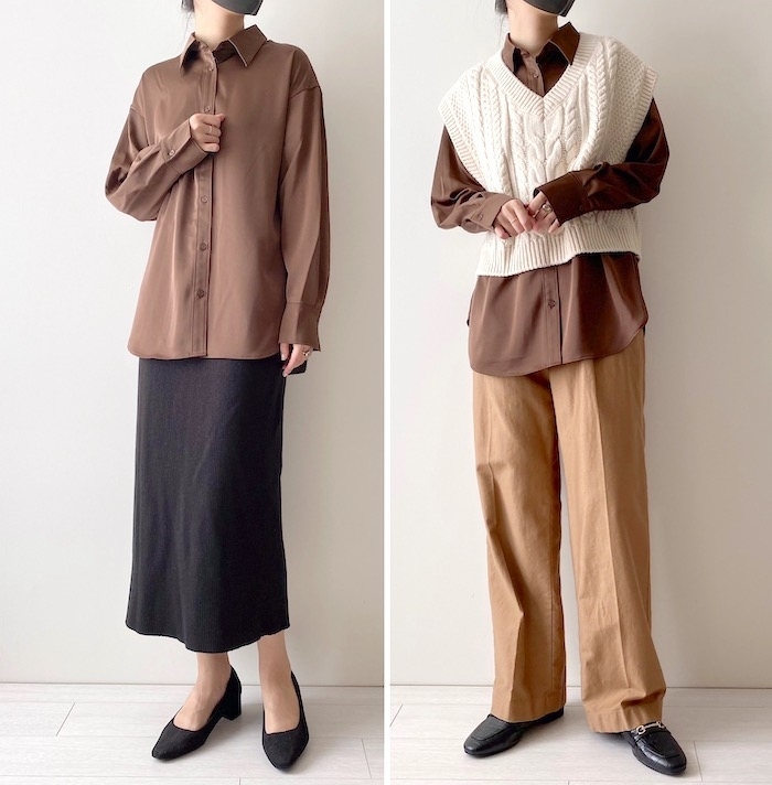 GUのオススメの商品「サテンオーバーサイズシャツ(長袖)」のコーディネート