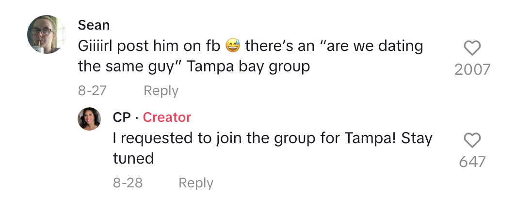 &quot;Girl, post him on fb, there&#x27;s an &#x27;Are we dating the same guy?&#x27; Tampa Bay group&quot;