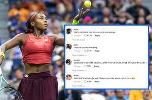 Cocoa gauff serving at the US open with screenshot of TikTok comments 