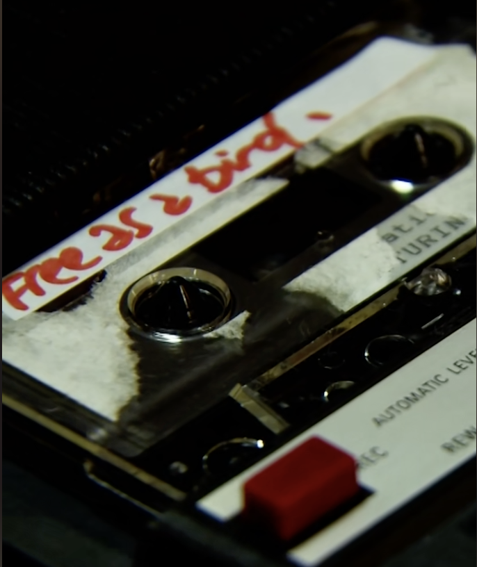 closeup of a cassette labeled free as a bird