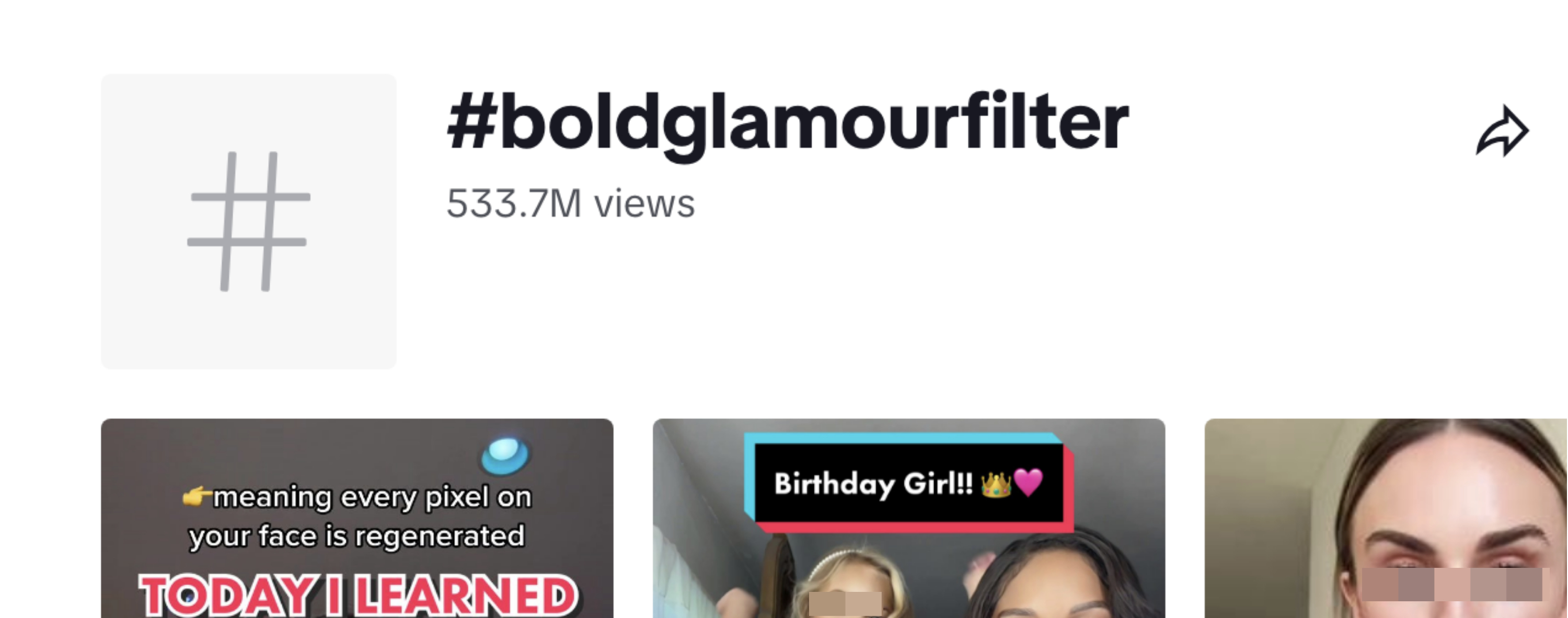 The #boldglamourfilter hashtag on TikTok