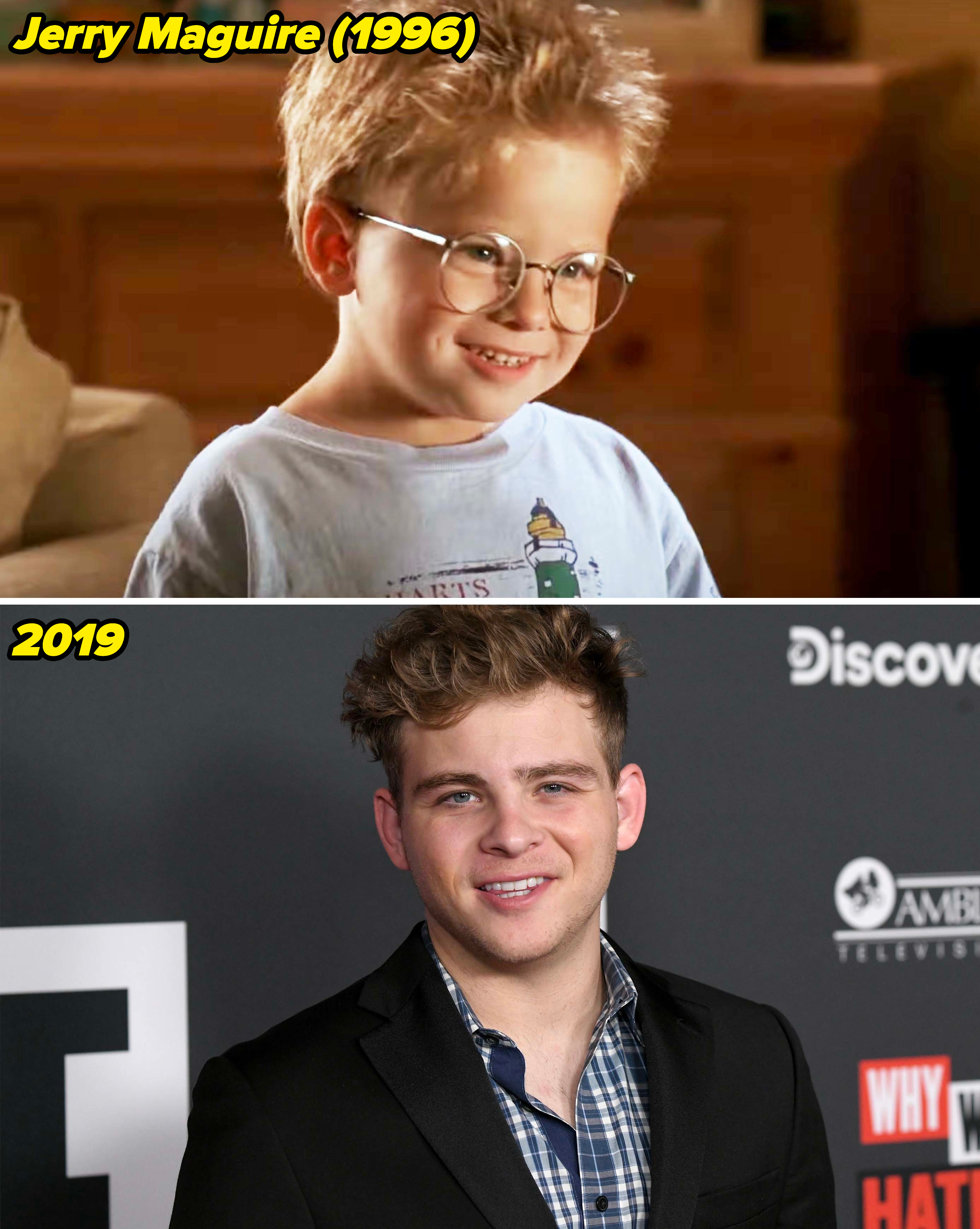 Jonathan in Jerry Maguire in 1996 and in 2019 at a media event