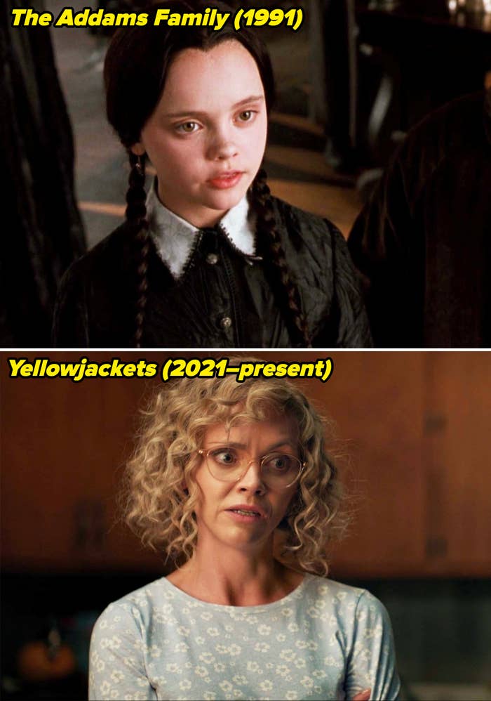 Christina Ricci as Wednesday in The Addams Family in 1991 and as Misty on Yellowjackets since 2021