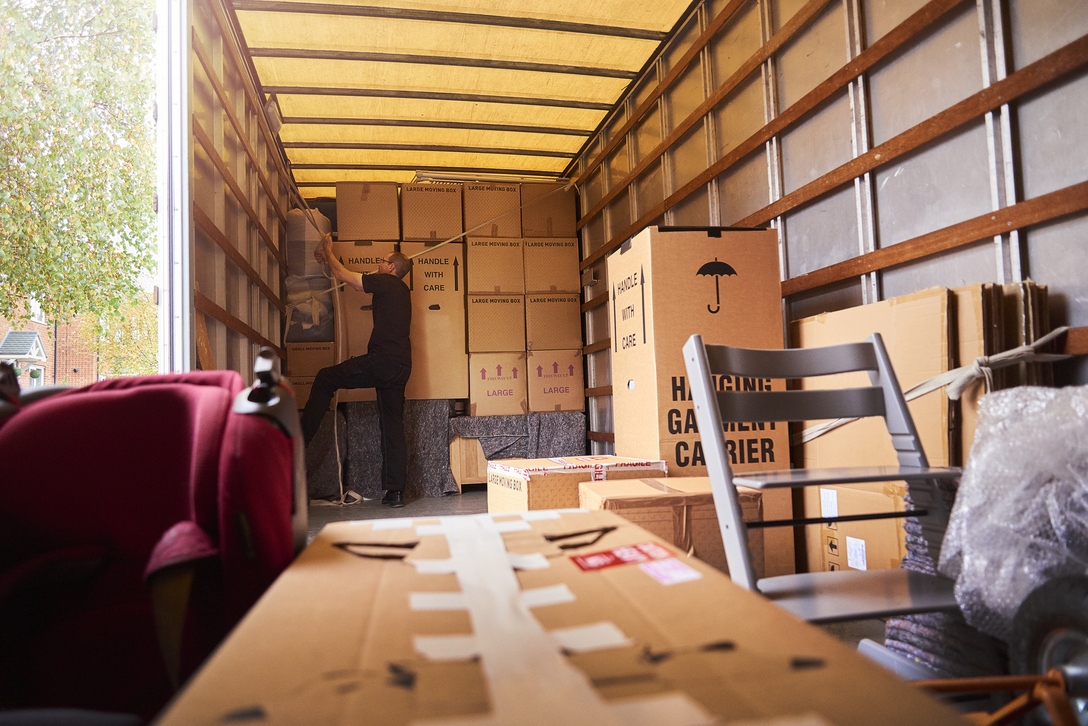 packing boxes loading into a truck