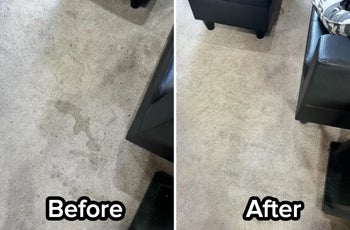 reviewer showing before and after using the stain remover
