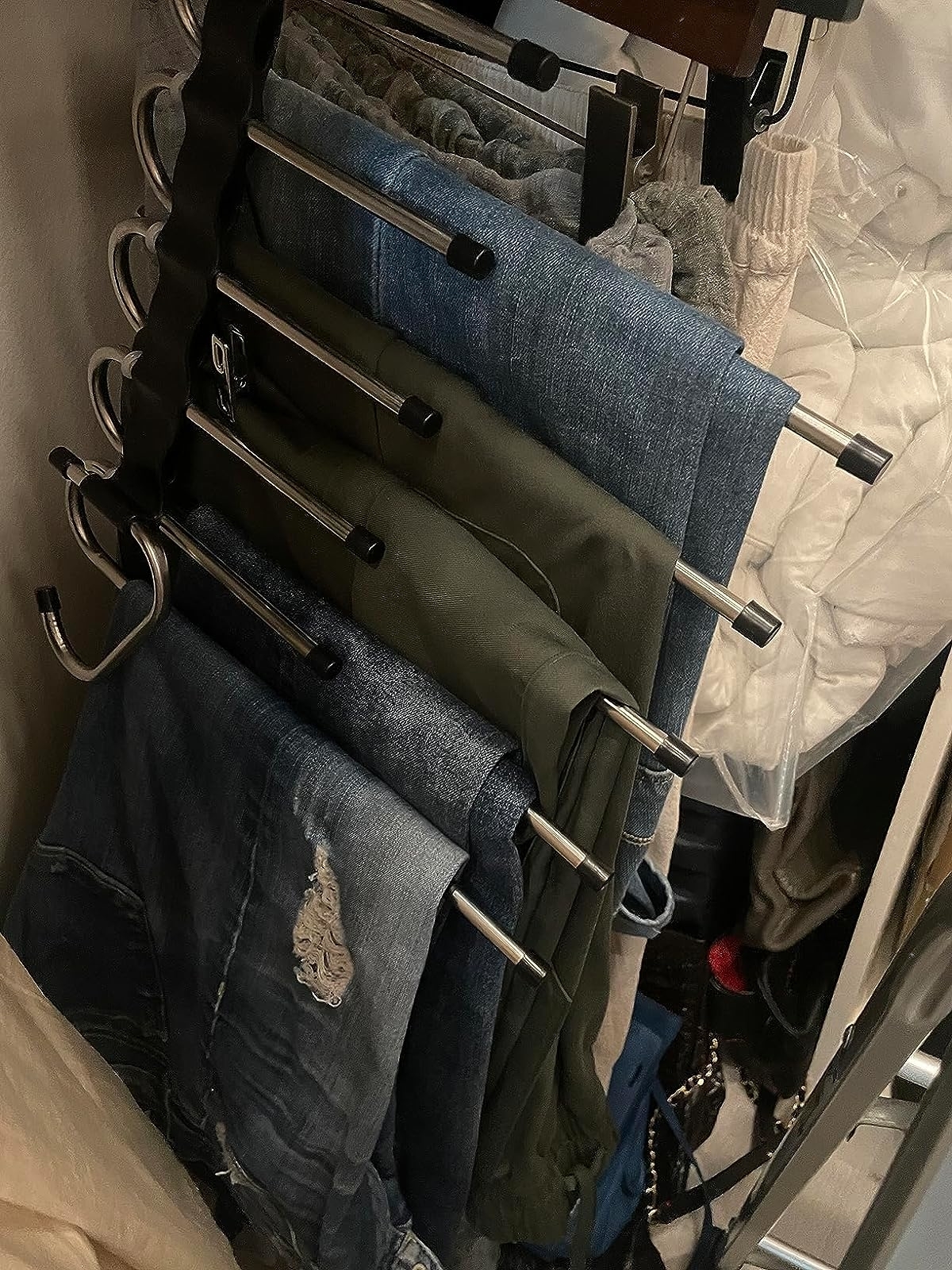 Reviewer image of jeans hanging on the pants hanger