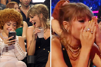Taylor Swift dancing and drinking at the 2023 VMAs