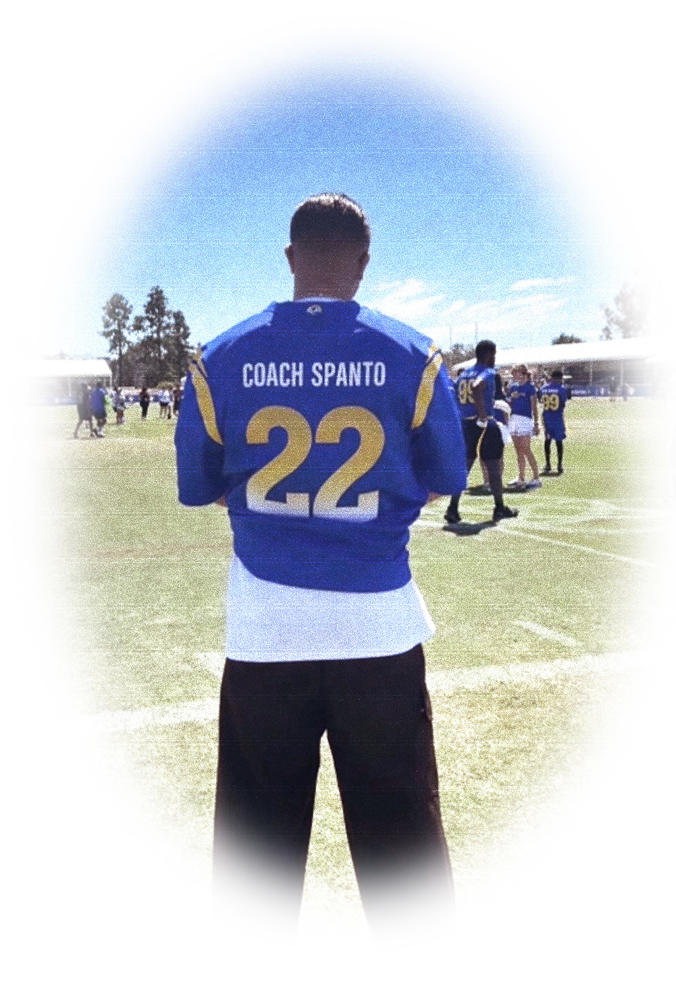 Spanto Wearing a LA Rams custom Coach Spanto jersey.