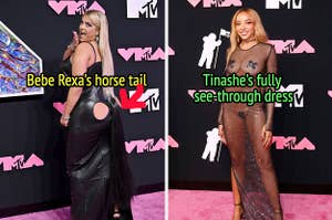 Bebe Rexa's horse tail and Tinashe's fully  see-through dress