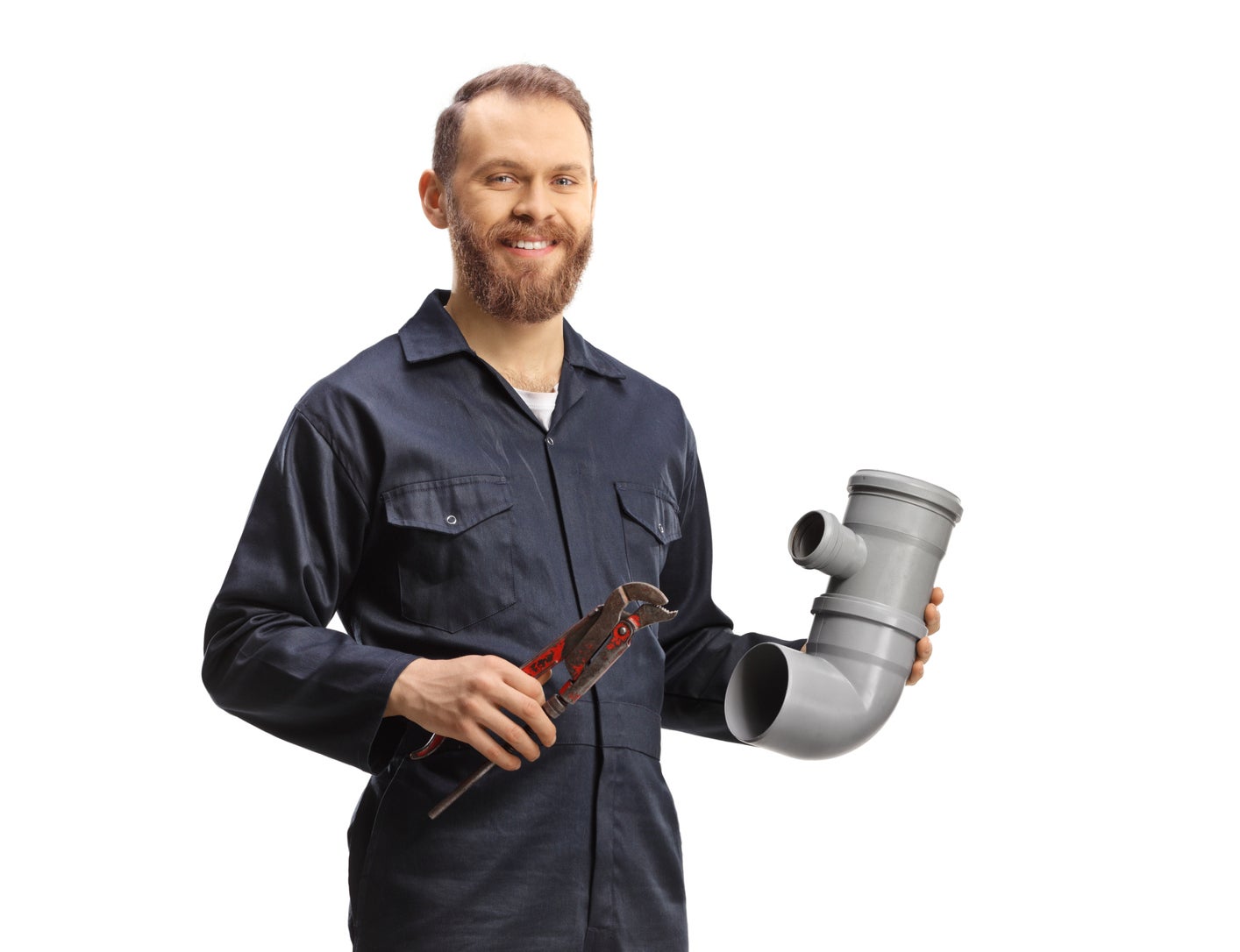 A plumber smiling
