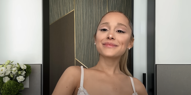 Close-up of Ariana smiling from the video series