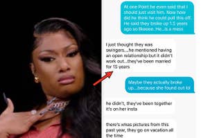 surprised meme on the left and imessage convo on the right