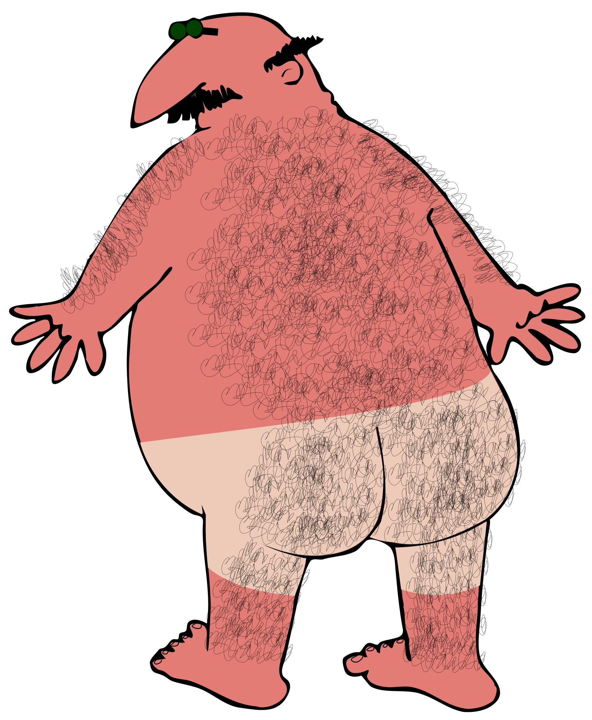 illustration of a named man with a hairy body
