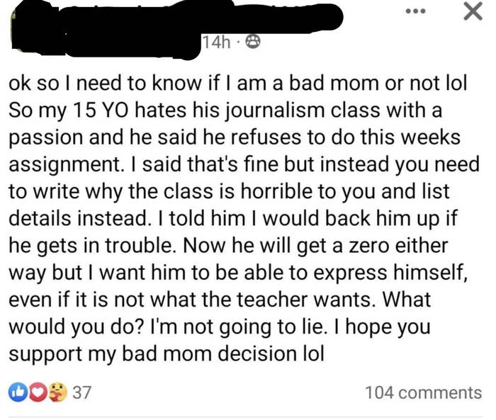 "I'm not going to lie. I hope you support my bad mom decision lol"