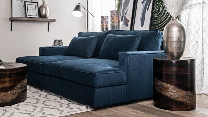 the navy blue couch