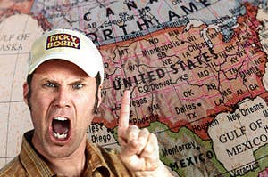 Ricky Bobby and a map of the United States.