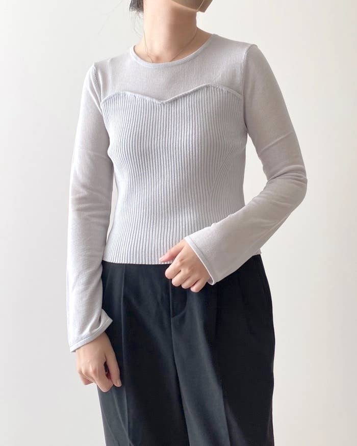 GUのオススメの商品「シアーコンビネーションセーター（長袖）Q+E」