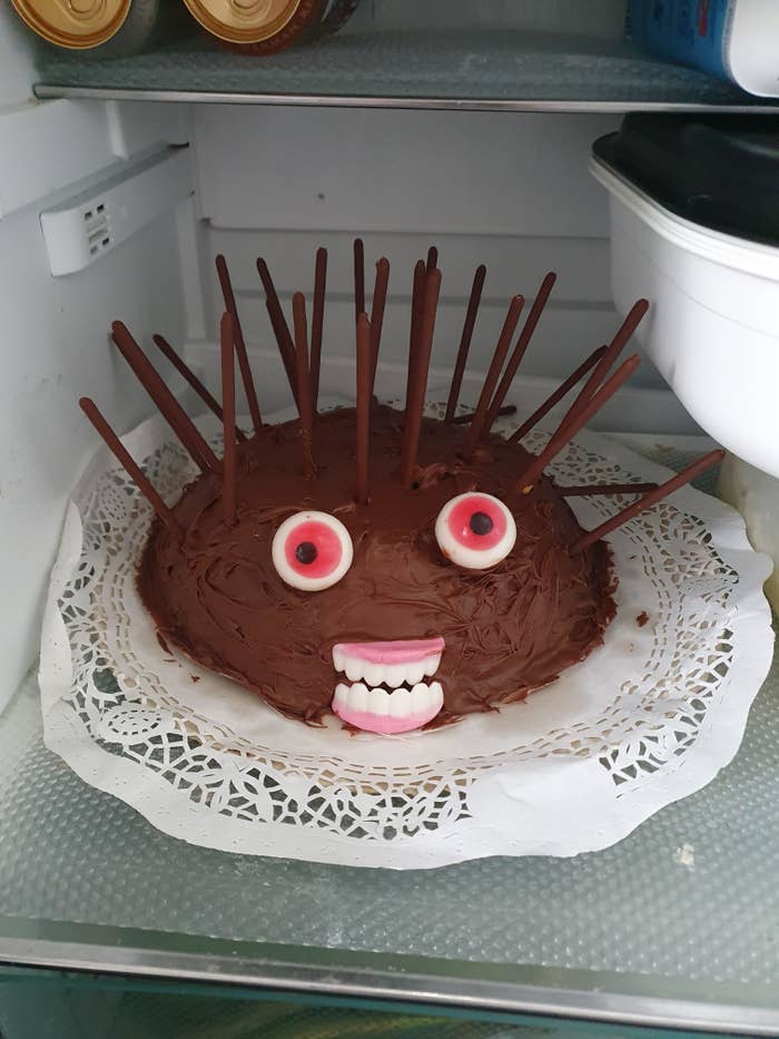 chocolate cake with creepy candy teeth