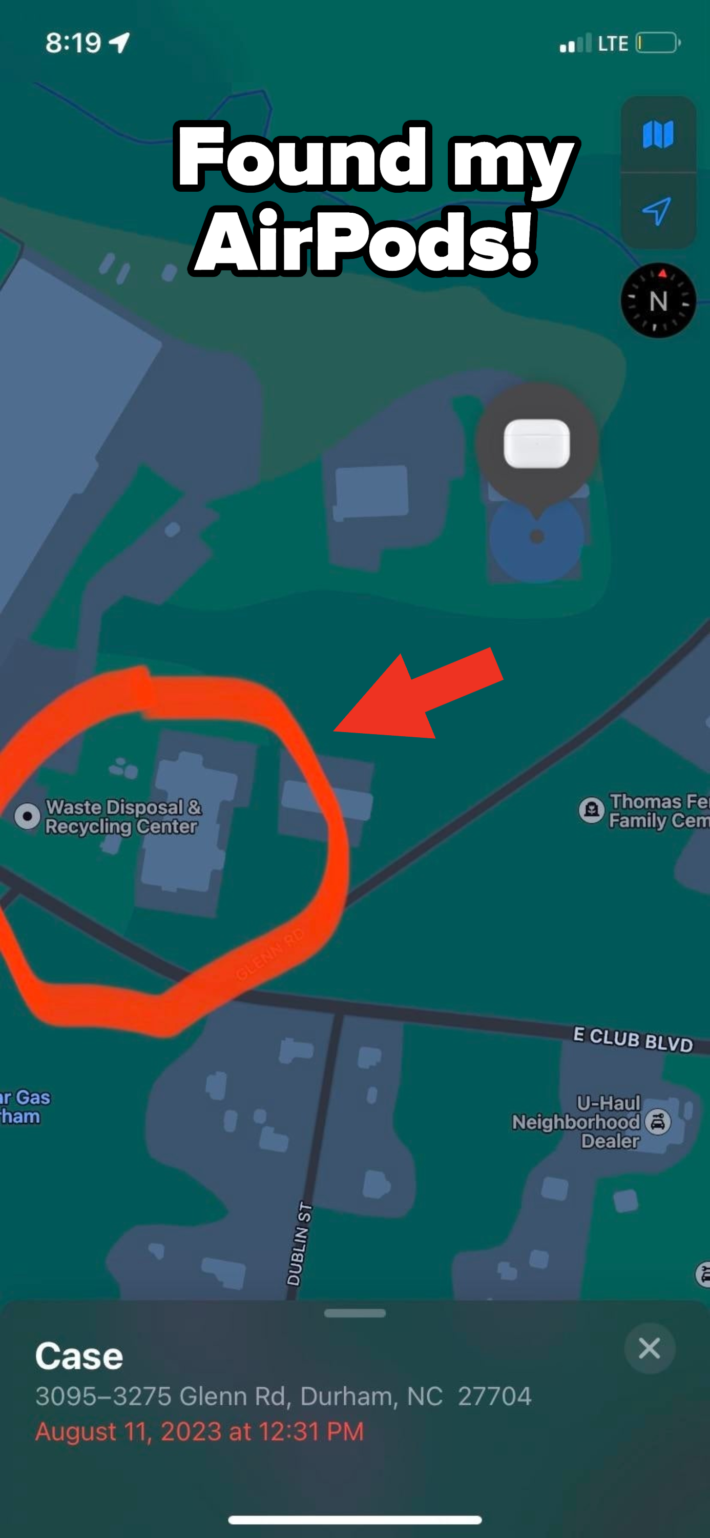 Arrow pointing to AirPods location