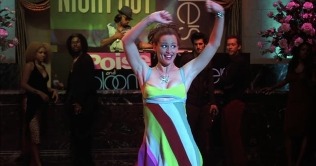 Jenna Rink dancing in striped dress
