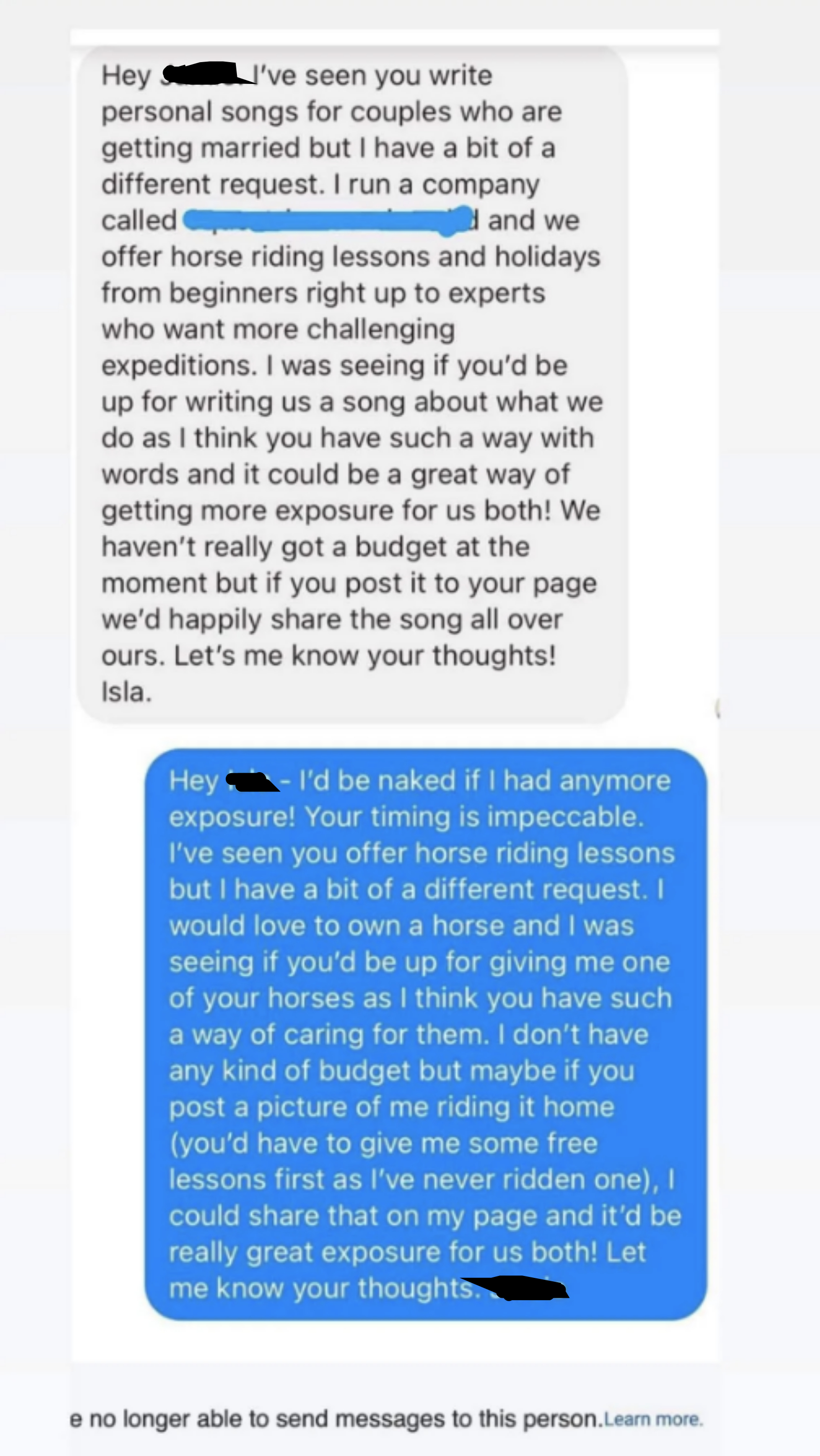 &quot;I could share that on my page and it&#x27;d be really great exposure for us both!&quot;