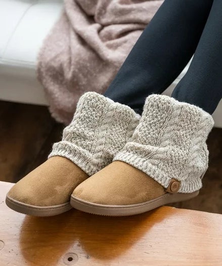 Model wearing the booties