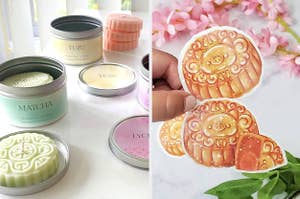 Mooncake shaped candles and mooncake stickers