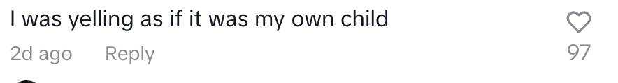 Screenshot of comment reads: "I was yelling as if it was my own child."